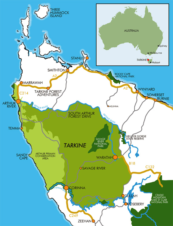 Resultado de imagen de tarkine forest tasmania map